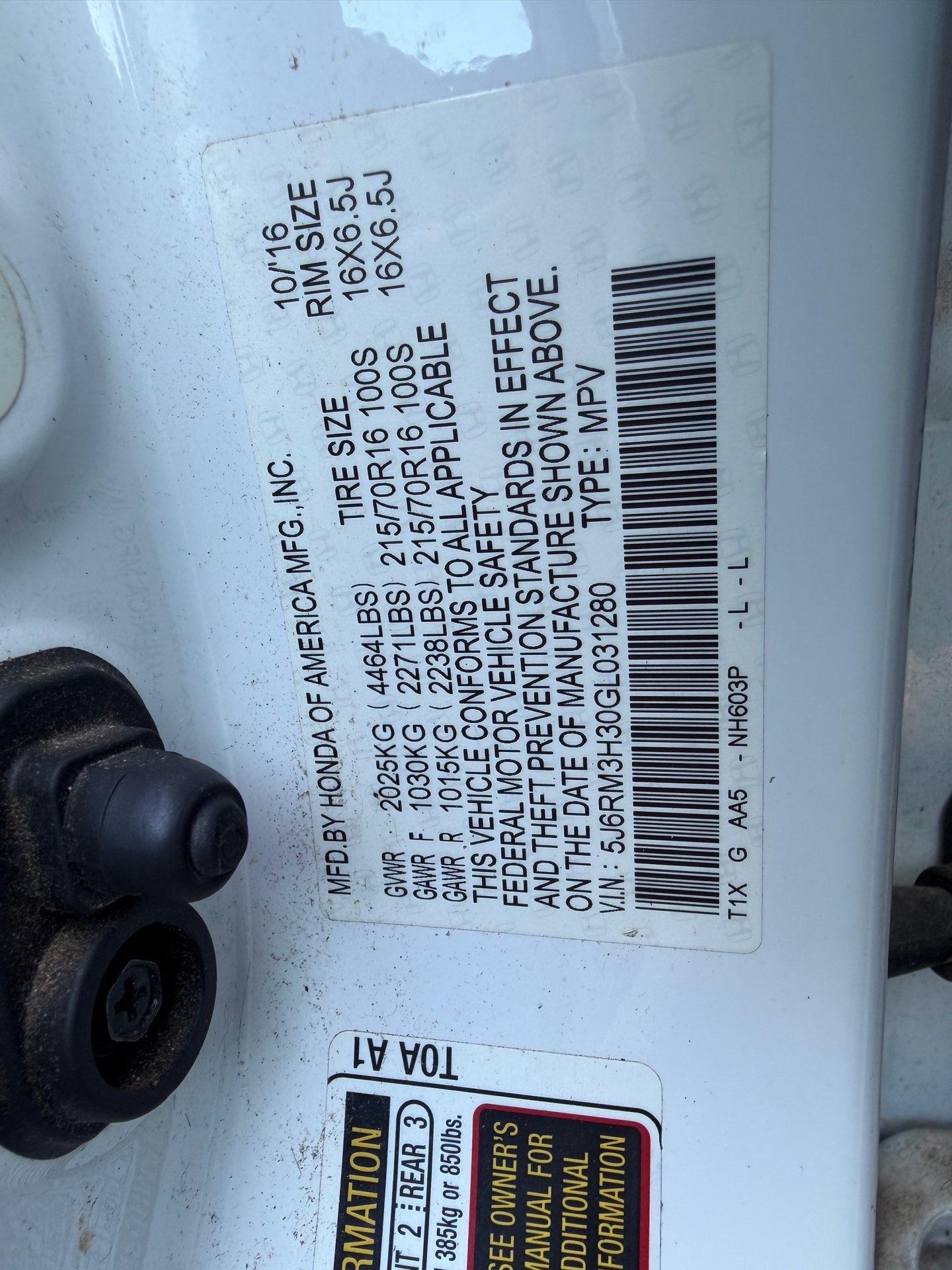 2016 Honda CR-V (White) - TITLE